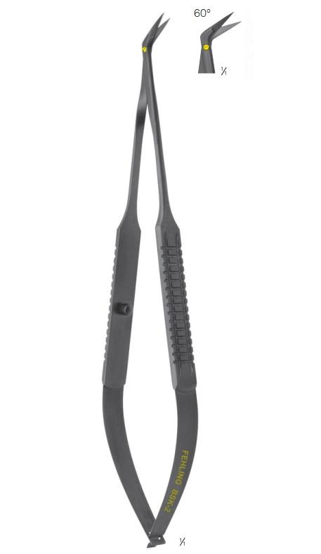 Ножиці, хірургічні, "Ceramo", "Plano", мікро, судинні, гострі, вигнуті під кутом 60°, кінчик 10 мм, загальна довжина 180 мм. FEHLING INSTRUMENTS GmbH & Co. KG